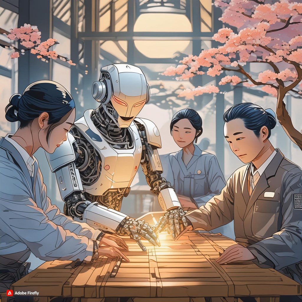 Firefly リアルなAIロボットが数人で力を合わせてもくもくと作業している風景。 87388